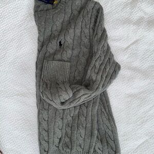 Ralph Lauren Gray Crewneck Cable Knit Sweater